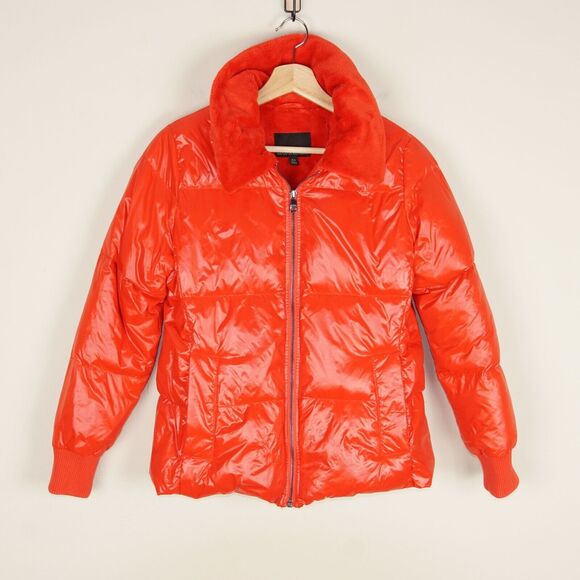 Banana Republic Water Repellent Down Puffer Bright Red Full Zip Jacket Womens XS - Picture 1 of 12